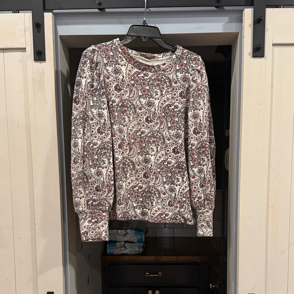 LOFT Paisley Knit Top with Red and Black Details